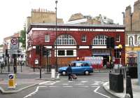 <I>Found it!</I> Star of the Northern Line - Mornington Crescent station in July 2005 looking east across Hampstead Road. [See image 12645]<br><br>[John Furnevel 23/07/2005]