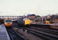 Deltic 55003 'Meld' southbound light engine through Doncaster Station on 29 December 1979.<br><br>[Peter Todd 29/12/1979]