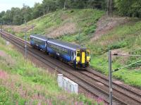 ScotRail 156442 has just passed the site of the former Carnwath station on the approach to Carstairs East Junction on 31 August 2016. The train is 1D53, the 1019 Edinburgh Waverley - Glasgow Central. [Ref query 16442] <br><br>[John Furnevel 31/08/2016]