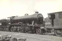 Locomotives in the shed yard at Eastfield on 21 June 1955 include Gresley K2 2-6-0 61789 <I>Loch Laidon</I> and Worsdell J72 0-6-0T 68709.<br><br>[G H Robin collection by courtesy of the Mitchell Library, Glasgow 21/06/1955]