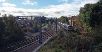 Going round the curve from Anniesland northbound. On the left are the terminal platform line and the new connecting line.<br><br>[Rod Crawford 18/10/2016]