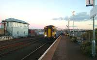 Arrival at Stranraer on an autumn afternoon in November 2016. The train is the 1412 ex-Glasgow Central.<br><br>[Andy Furnevel 01/11/2016]