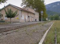 Quillan, terminus of the branch from Carcassonne.  The line used to continue through the mountains to Axat where services for freight and heritage trains continue to Rivesaltes.  The surviving passenger service is under threat.<br><br>[Bill Roberton 17/10/2016]
