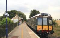 Chiltern railcar 121034 waits alongside the single platform at Little Kimble in August 2016 with a Princes Risborough - Aylesbury shuttle service. [Chiltern's railcars are to be withdrawn on 19th May - see news item]<br><br>[Ian Dinmore 18/08/2016]