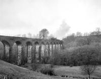 The Langholm branch freight crossing Tarras Viaduct in 1962. The 1862 viaduct was demolished in 1987.<br><br>[Bruce McCartney //1962]