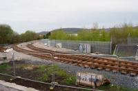 New track has appeared leading from the main line, into the site for the new Blackburn TMD, as seen from a passing train on 19 April 2017.<br><br>[John McIntyre 19/04/2017]