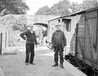 Posing alongside the last goods at Gordon station on 16 July 1965. The train was on its way back from Greenlaw to St Boswells [see image 58669].<br><br>[Bruce McCartney 16/07/1965]