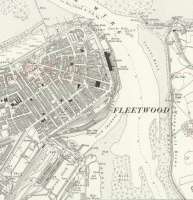 Extract from a 1914 map showing the area around Fleetwood. The main Fleetwood station (and associated yards) is prominent. This closed in 1966 when the line was cut back to Wyre Dock. That station was renamed Fleetwood but closed in 1970. Across the Wyre the terminus of the Knott End Railway can also be seen. The only rails that survive in this area today are those of the Blackpool and Fleetwood tramway system. Reproduced with the permission of the National Library of Scotland http://maps.nls.uk/index.html<br><br>[Mark Bartlett //1914]
