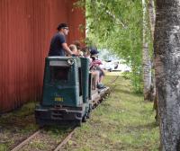 The diesel hauled train reaches one end of the 600mm track layout at Skyttorps Maskinmuseum. This post-war Ruston DL 20 4wDM is generally only active on the day that the Museum has its Open Day in mid June.<br><br>[Charlie Niven 17/06/2017]