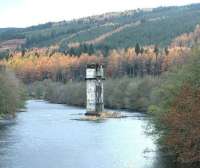 The remains of the old viaduct at Fort Augustus rising Excalibur - like (sorry about that) from the River Oich in November 2002.<br><br>[John Furnevel 02/11/2002]