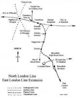 Map showing central section of North London Line including former route to Broad Street and effects of East London Line extension, Dec 2005. <br><br>[John Furnevel /12/2005]
