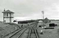Shaky view from guards van of goods train to Catrine passing through Tarbolton in September 1963.<br><br>[John Robin 30/09/1963]