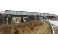 Harthope Viaduct from the south on 12 February 2006, with the new deck having been hoisted alongside the old one and placed on three temporary supports.<br><br>[John Furnevel /02/2006]