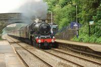 Ex LMS Jubilee no.45690 Leander passes Pleasington nearly an hour late with the return Cumbrian Mountain Express on 15 July 2017. The train was heading to the stop at Farington Jct where Leander was replaced by 86259 for the run back to Euston.<br><br>[John McIntyre 15/07/2017]