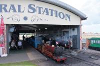 Built with the assistance of a Heritage Lottery grant, this is the impressive Central station (and associated depot) of the Rhyl Miniature Railway. 4-4-2 steam loco <I>Michael</I> is made ready for another trip on the large circuit around the marine lake. <br><br>[Mark Bartlett 27/07/2017]