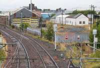 The out of use Ayr MPD viewed from the south, site of the former Hawkhill Junction. Track has been lifted but the buildings remain.<br><br>[Ewan Crawford 07/09/2017]