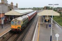 Swanage Railway service in the main line platform at Wareham with D6515 and 37518 waiting to return to Swanage on 30th August 2017.<br>
<br><br>[Douglas McPherson 30/08/2017]