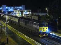 73971 calls at Dalmuir with the ex-Fort William sleeper on 8th October 2017.  Note the first vehicle, M9526, in blue and grey livery.<br>
<br><br>[Bill Roberton 08/10/2017]