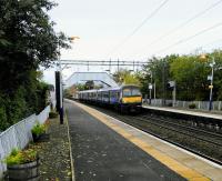 A Class 320 from Dalmuir makes its first stop at Clydebank on the morning of Saturday 14th October 2017. Engineering works mean that it will be terminating at Kirkwood instead of Whifflet.<br>
<br>
<br><br>[David Panton 14/10/2017]