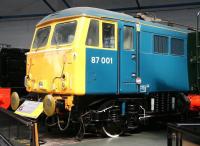 Built at Crewe in 1973, withdrawn in 2005, preserved BR Class 87 electric locomotive no 87001 stands in the main hall of the National Railway Museum, York, in March 2010. <br><br>[John Furnevel 25/03/2010]