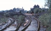 A rather poor quality slide, taken with a Kodak box camera in 1970, of the Scottish Oils sidings at Pumpherston on the truncated NB Camps branch from Uphall. At this time the works were still rail served and producing detergents. The view looks west at the southern part of the site added during the reconstruction of 1947. The branch officially closed in 1981 and the works around 1993.<br><br>[Douglas Blades 03/06/1970]