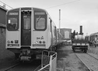 Ayr Open Day, 29 October 1983. Then new 314211 is on display, with <I>Sans Pareil</I> replica operating on the right. Electrification came in 1986. The Class 314 units will be withdrawn in 2018.<br>
<br>
<br><br>[Bill Roberton 29/10/1983]