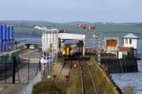 The 13.04hrs for Kilmarnock emerges from the trainshed at Stranraer Harbour on 29th October 2017.<br>
<br><br>[Colin Miller 29/10/2017]