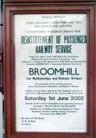 Reinstatement of passenger railway service. A delightful poster at Broomhill.<br><br>[Ewan Crawford 01/06/2002]