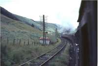 Class 5 approaching Greskine box with a train on 31 July 1965. View from the banking locomotive 42693. <br><br>[John Robin 31/07/1965]