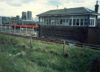 Clydebank Dock signalbox which controlled Yoker Yard (later depot) and the Rothesy Dock Branch. Abolished with the Yoker resignaling scheme.<br><br>[Ewan Crawford //1987]