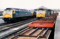 Stabling point, Stranraer Town. Some engines running, some not. Access by kind permission of British Rail.<br><br>[Ewan Crawford 19/03/1988]