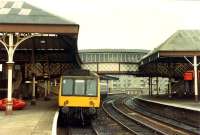 The Dundee platforms at Perth. The central road has now been taken out of use.<br><br>[Ewan Crawford //1988]