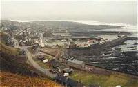 Looking north from hills above Gourdon over town, harbour and former course of railway.<br><br>[Ewan Crawford //]