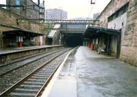 Looking west at High Street station. The building above and to the left was a last remaining part of the University of Glasgow at its original site.<br><br>[Ewan Crawford //1987]