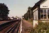 Nairn East signalbox viewed from the east. Nairn station behind signalbox.<br><br>[Ewan Crawford //]