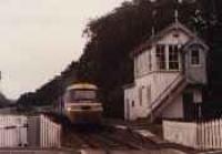 InterCity 125 crossing the level crossing at Murthly passing the signalbox.<br><br>[Ewan Crawford //]