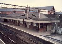 Looking west at the now demolished station building at Neilston (High) station.<br><br>[Ewan Crawford //]