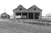 Remains of 67D Ardrossan Shed (closed 1965) seen in February 1972 with track still in place. [See image 28561]<br><br>[John Furnevel 05/02/1972]