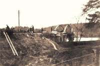 Looking west at PW work being carried out at Loch Ken Viaduct on the Dumfries - Stranraer <I>Port Road</I> in April 1938. (Old family photograph).<br><br>[John Furnevel Collection /04/1938]