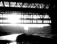 Inside the former trainshed at Princes Street station in 1969 looking out towards what is now the Western Approach Road.<br><br>[John Furnevel 11/11/1969]