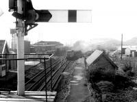 A class 56 with a coal train about to pass through the remains of Shirebrook West station (closed 1964) in 1980, passing Shirebrook West diesel depot in the left background.<br><br>[John Furnevel 05/05/1980]