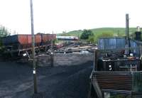 The old coal yard at Alnmouth, looking south in May 2004 with a Virgin Voyager passing on the ECML.<br><br>[John Furnevel 26/05/2004]