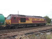 67007 at Dalwhinnie with a tanker train for Inverness.<br><br>[John Gray 27/09/2004]