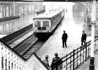 A wet Girvan - Glasgow Central train arriving at Ayr in March 1972.<br><br>[John Furnevel 02/03/1972]
