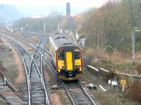 An Edinburgh bound train approaching Polmont Junction on the line from Falkirk Grahamston on 22 November 2002, prior to major modification of the junction.<br><br>[John Furnevel 22/11/2002]