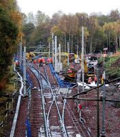 Looking east over Haughhead Junction. The Larkhall branch junction is being laid in.<br><br>[Ewan Crawford 24/10/2004]