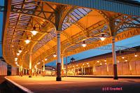 Canopies covering platforms 3 and 4 as seen from the trackbed, now in use as a carpark. Platforms 1 and 2, still in use, are seen to the right.<br><br>[Ewan Crawford 4/6/2004]