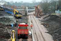 Chatelherault station at Ferniegair under construction. View looks north.<br><br>[Ewan Crawford 20/03/2005]