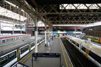 The south trainshed at London Bridge station on 23 July 2005, looking back along platforms 11 and 12 towards the station concourse.<br><br>[John Furnevel 23/07/2005]