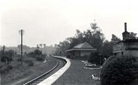 Lesmahagow Station looking towards viaduct.<br><br>[G H Robin collection by courtesy of the Mitchell Library, Glasgow 26/07/1962]